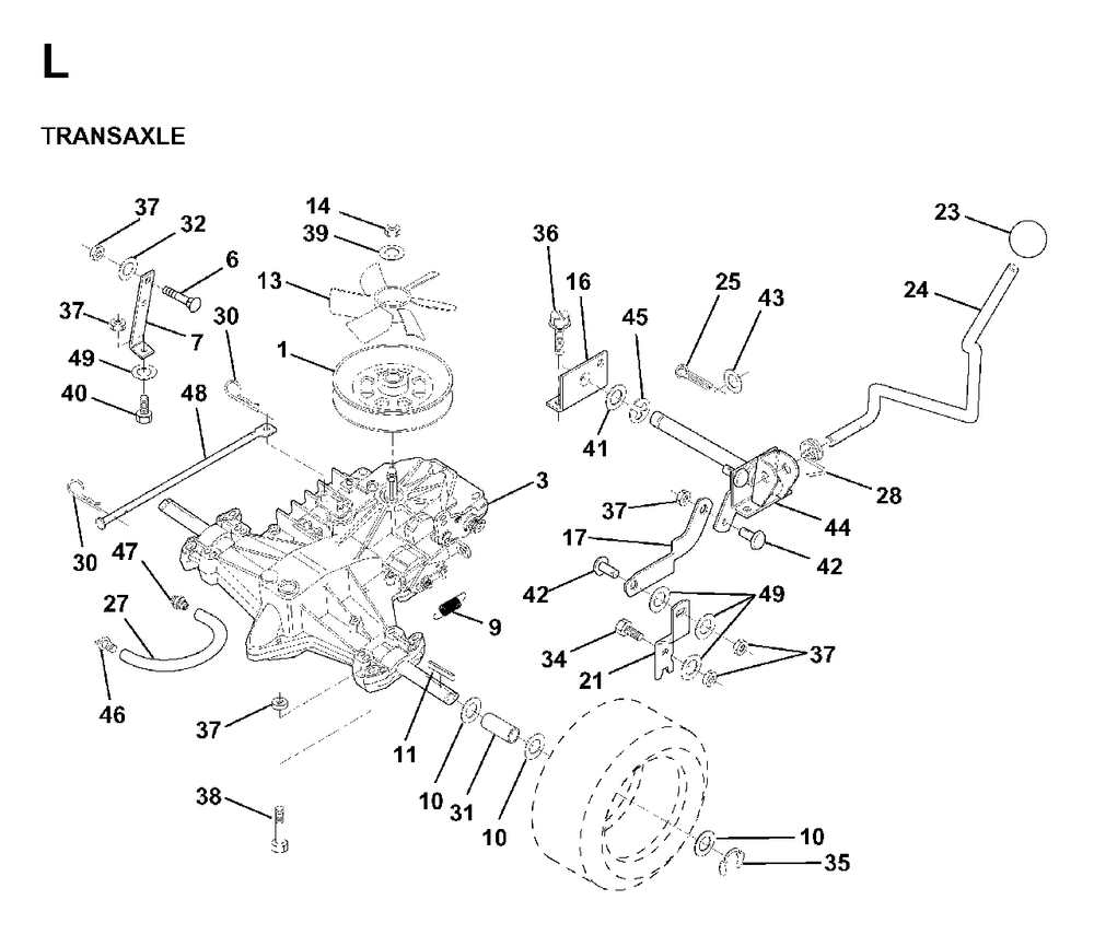 Transmission Diagram and Parts List for LRH13 1998-01 Jonsered Lawn Tractor