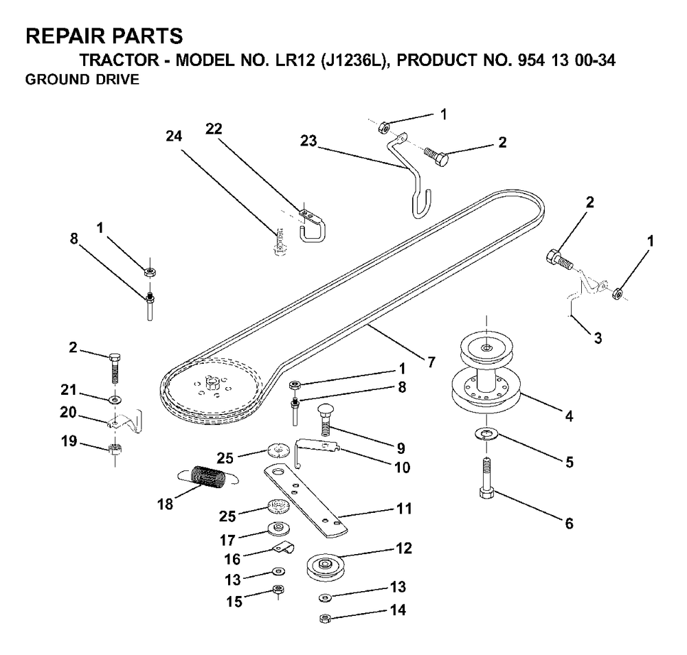 Drive Diagram and Parts List for LR12 (954130034)(2000-03) Jonsered Lawn Tractor