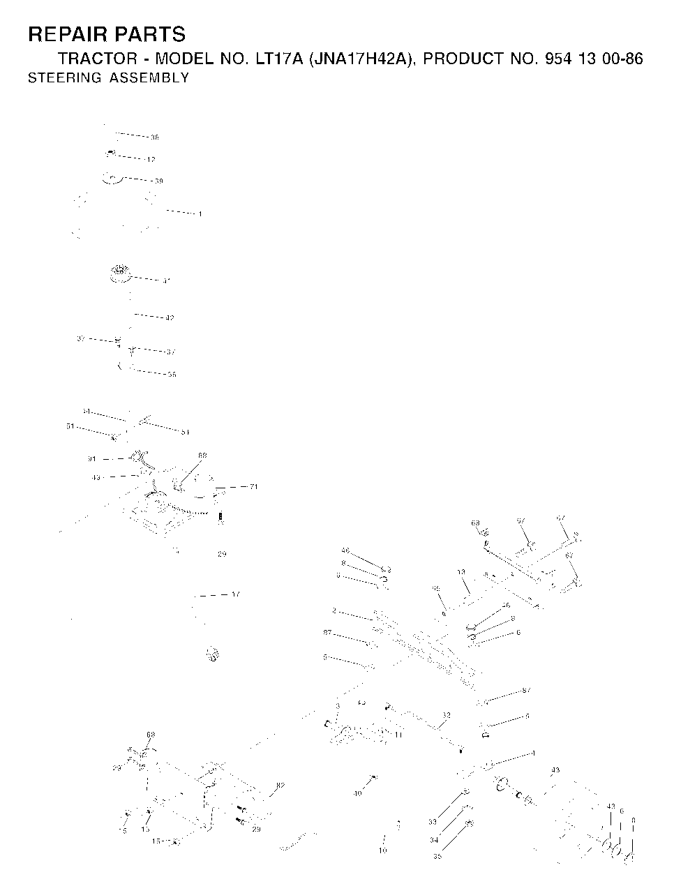Steering Diagram and Parts List for LT17A (954130086)(2003-01) Jonsered Lawn Tractor