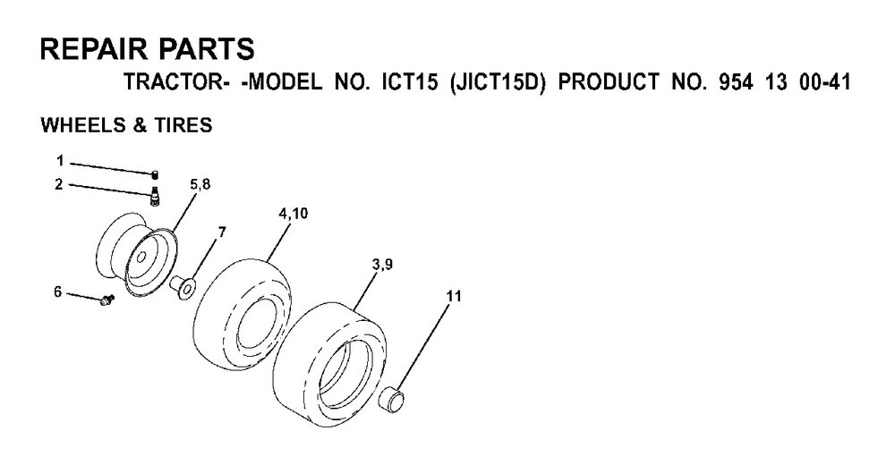 Wheels Tires Diagram and Parts List for ICT15 (954130041)(2001-01) Jonsered Lawn Tractor