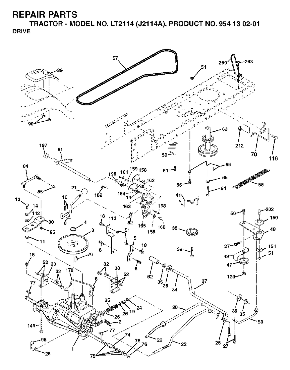 Drive Diagram and Parts List for LT2114 (954130201)(2003-01) Jonsered Lawn Tractor