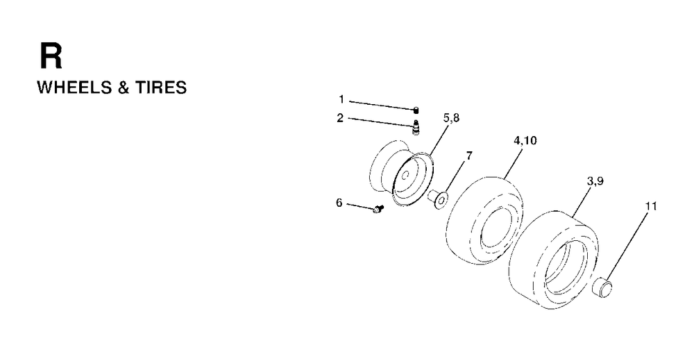 Wheels Tires Diagram and Parts List for LTH18 1998-02 Jonsered Lawn Tractor