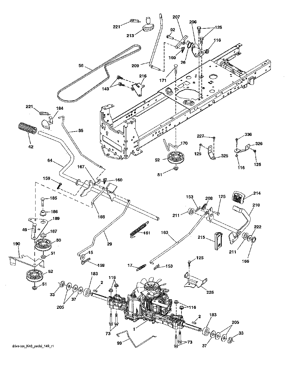 Drive Diagram and Parts List for 96043019700  Jonsered Lawn Tractor