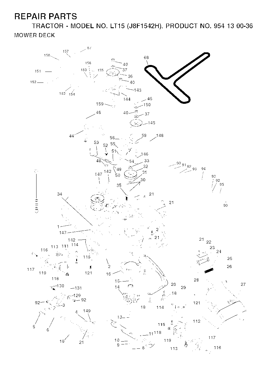 Mower Deck / Cutting Deck Diagram and Parts List for LT15 (954130036-H)(2001-01) Jonsered Lawn Tractor