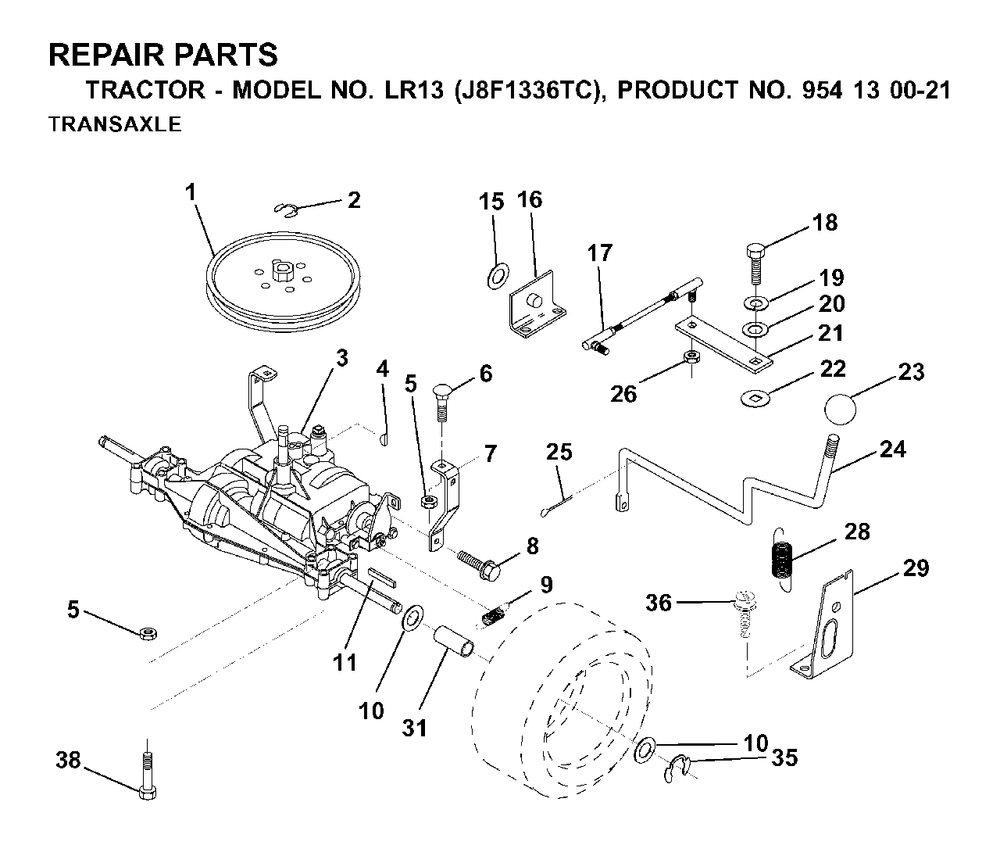 Transmission Diagram and Parts List for LR13 (954130021)(2000-02) Jonsered Lawn Tractor