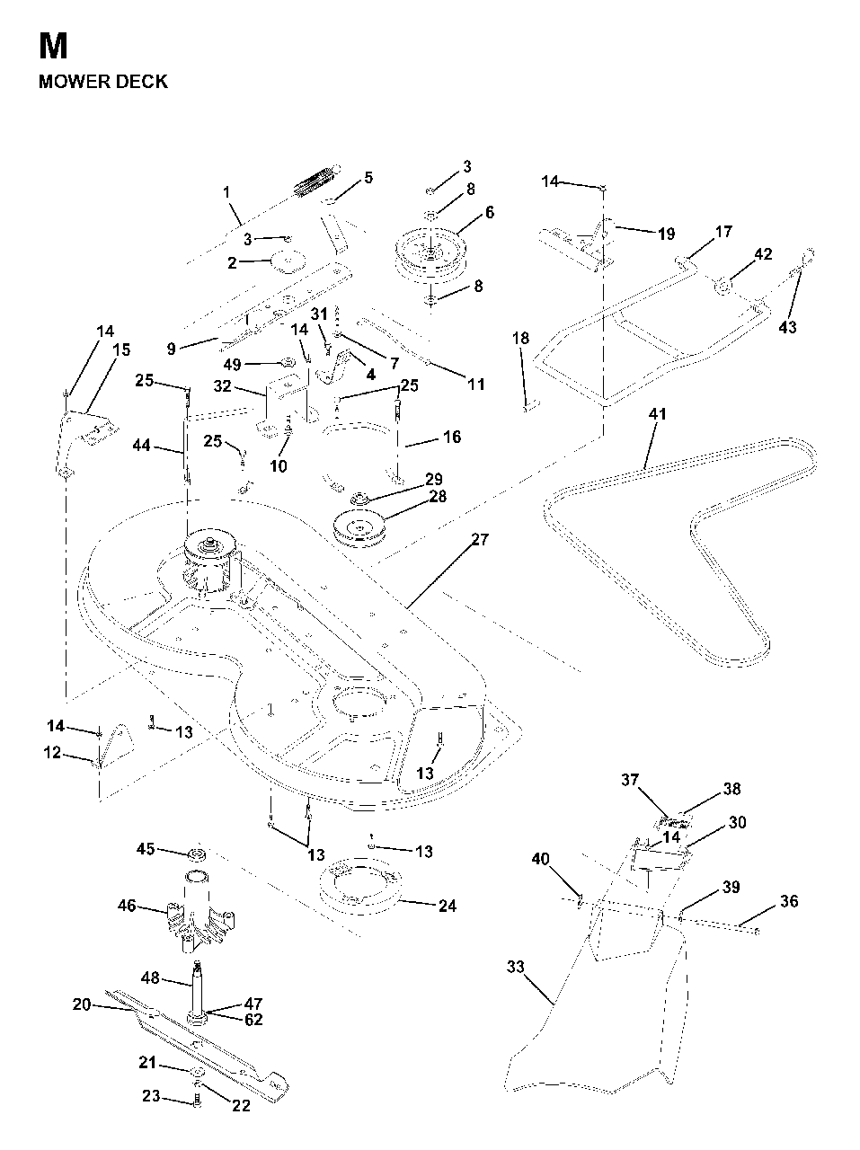 Mower Deck / Cutting Deck Diagram and Parts List for LR11 1998-04 Jonsered Lawn Tractor