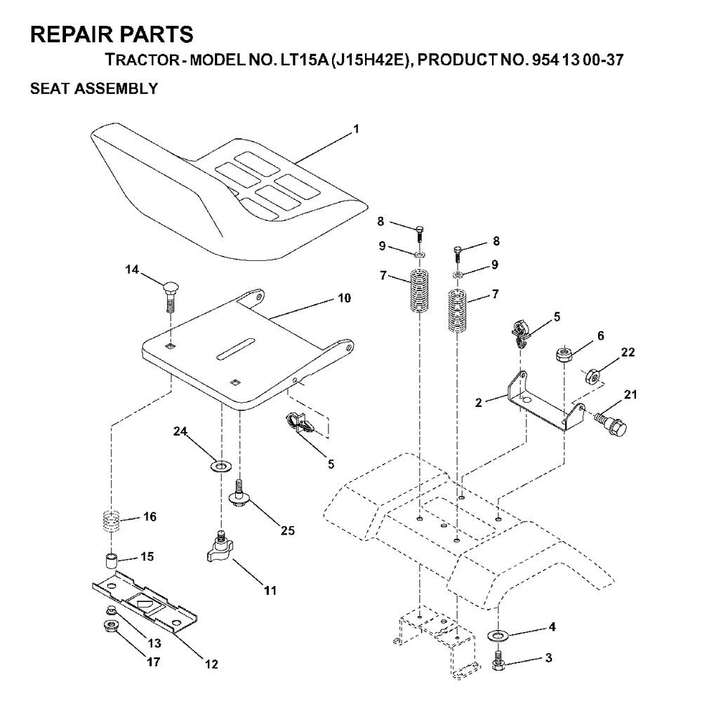 Seat Diagram and Parts List for LT15A (954130037-E)(2000-02) Jonsered Lawn Tractor
