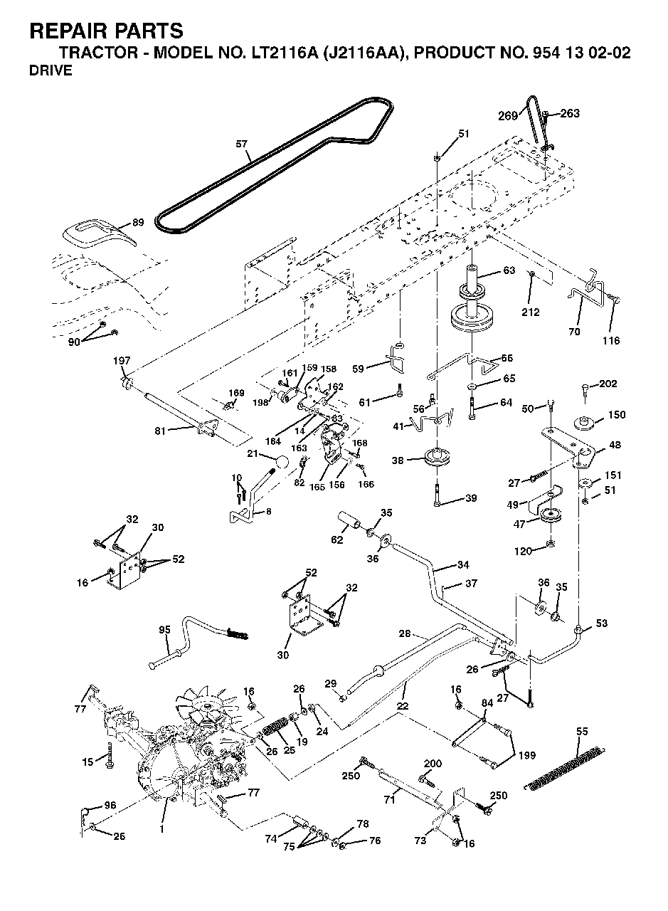 Drive Diagram and Parts List for LT2116A (954130202-A)(2003-01) Jonsered Lawn Tractor