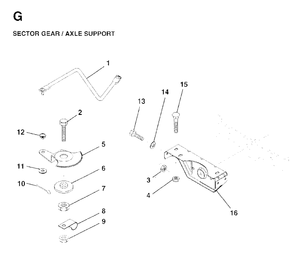 Sector Gear / Axle Support Diagram and Parts List for LR11 (954130002)(1997-04) Jonsered Lawn Tractor