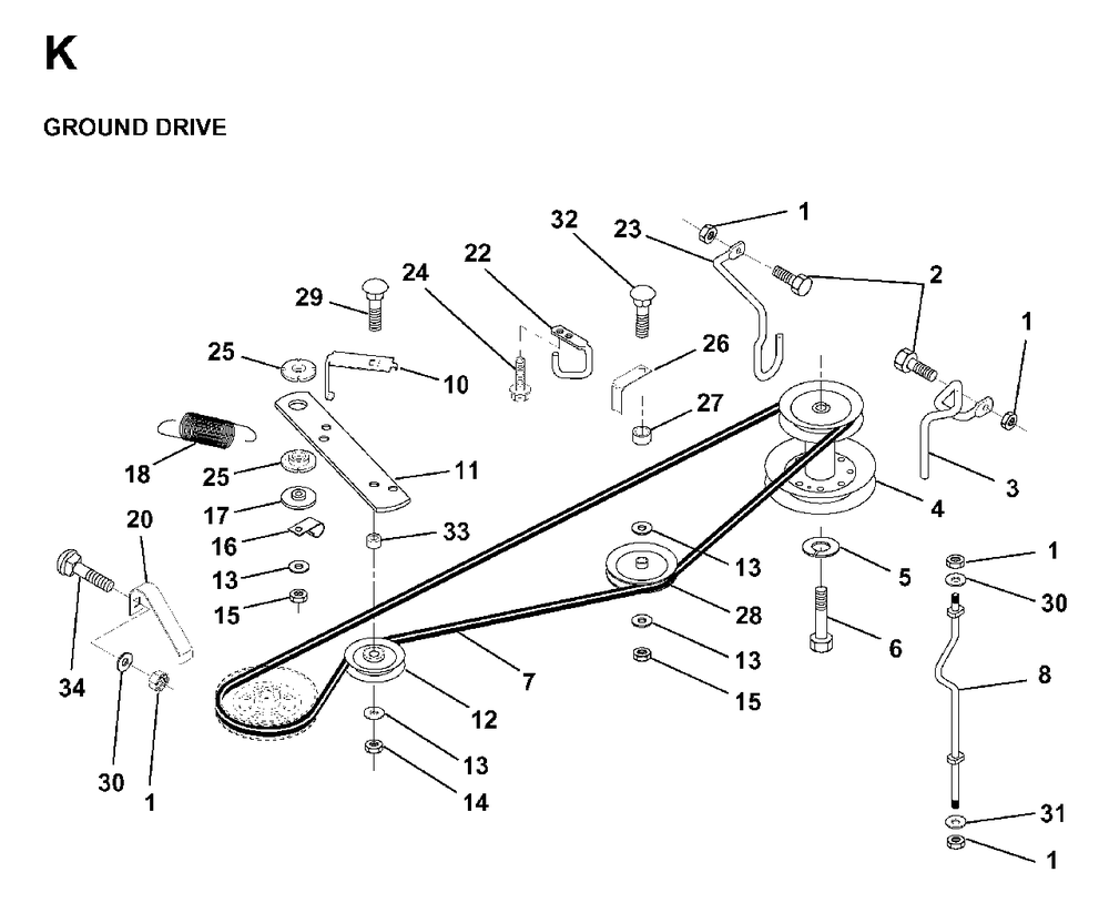 Drive Diagram and Parts List for LRH13 1998-01 Jonsered Lawn Tractor