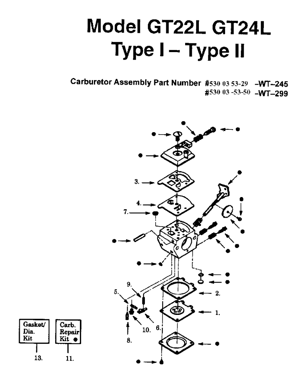 Carburetor Details Diagram and Parts List for GT22L 1994-01 Jonsered Trimmer