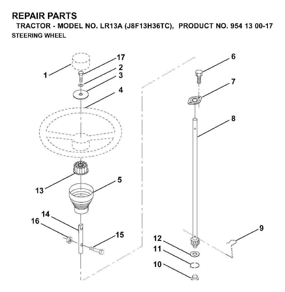 Steering Diagram and Parts List for LR13A (954130017)(2000-02) Jonsered Lawn Tractor