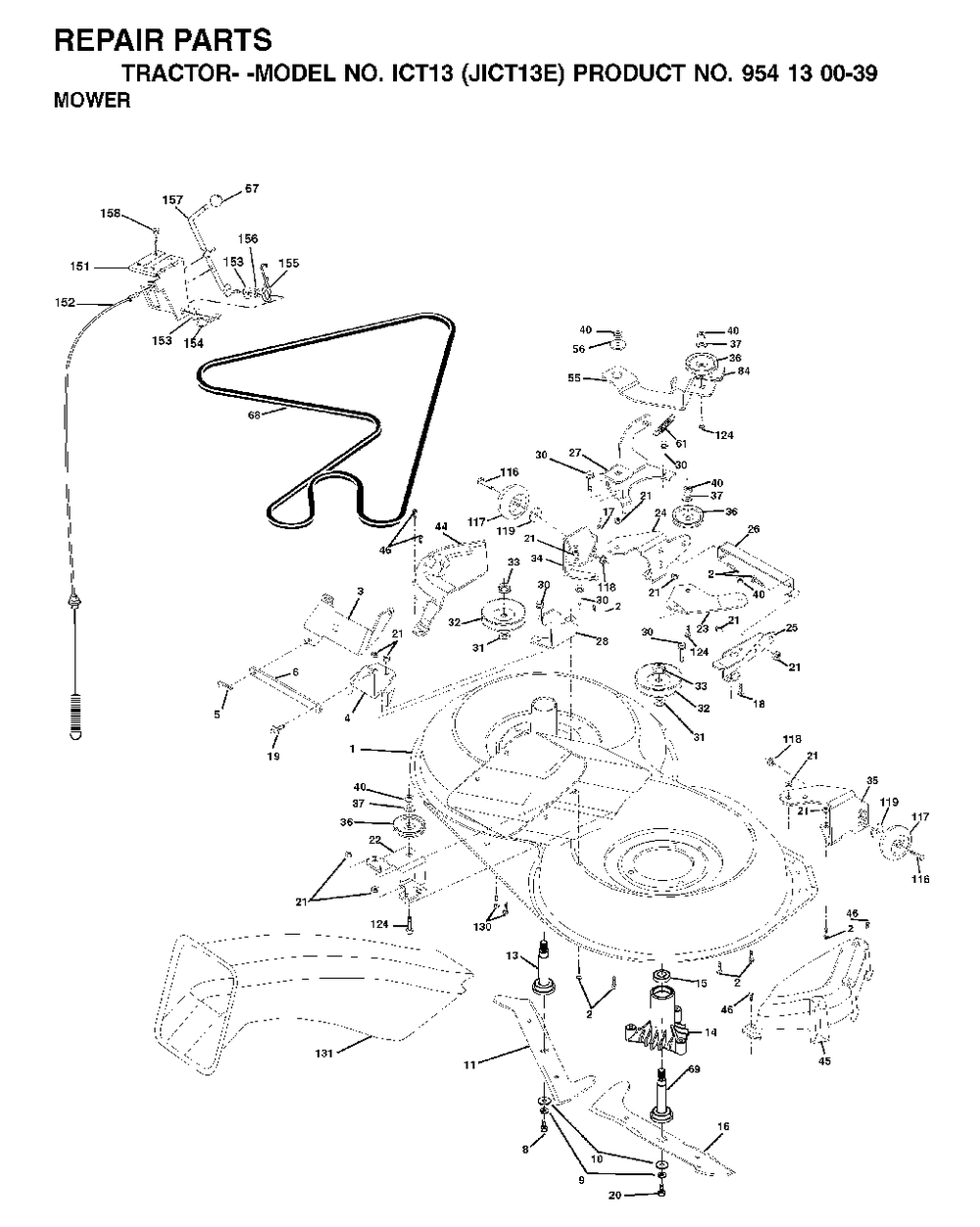 Mower Deck / Cutting Deck Diagram and Parts List for ICT13 (954130039)(2001-09) Jonsered Lawn Tractor