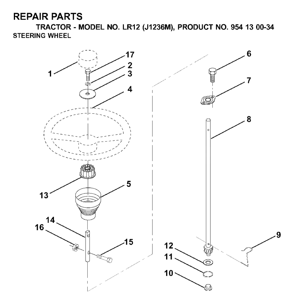 Steering Diagram and Parts List for LR12 (954130034)(2000-04) Jonsered Lawn Tractor