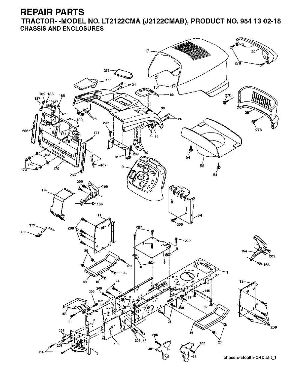 Chassis Enclosures Diagram and Parts List for LT2122CMA (954130218)(2004-06) Jonsered Lawn Tractor