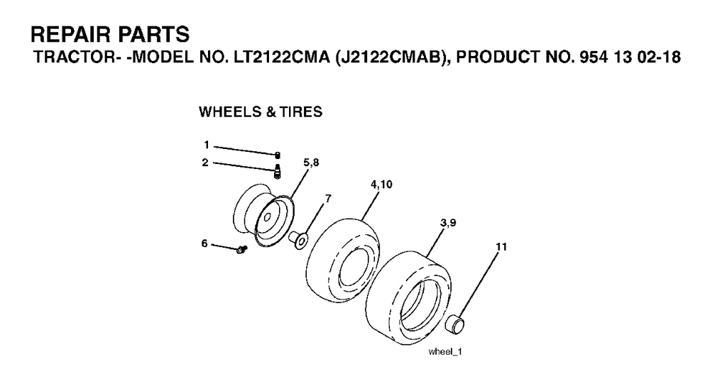Wheels Tires Diagram and Parts List for LT2122CMA (954130218)(2004-06) Jonsered Lawn Tractor