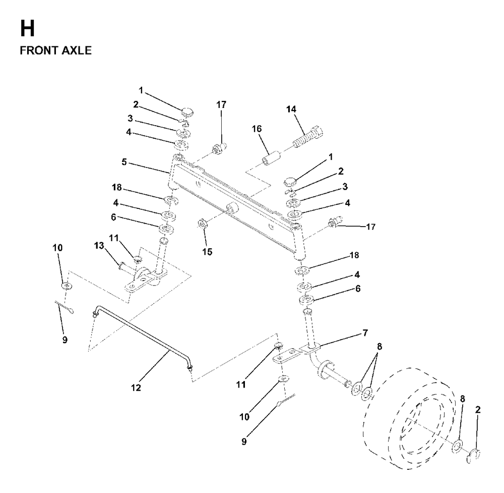 Front Axel Diagram and Parts List for LR11 1998-04 Jonsered Lawn Tractor