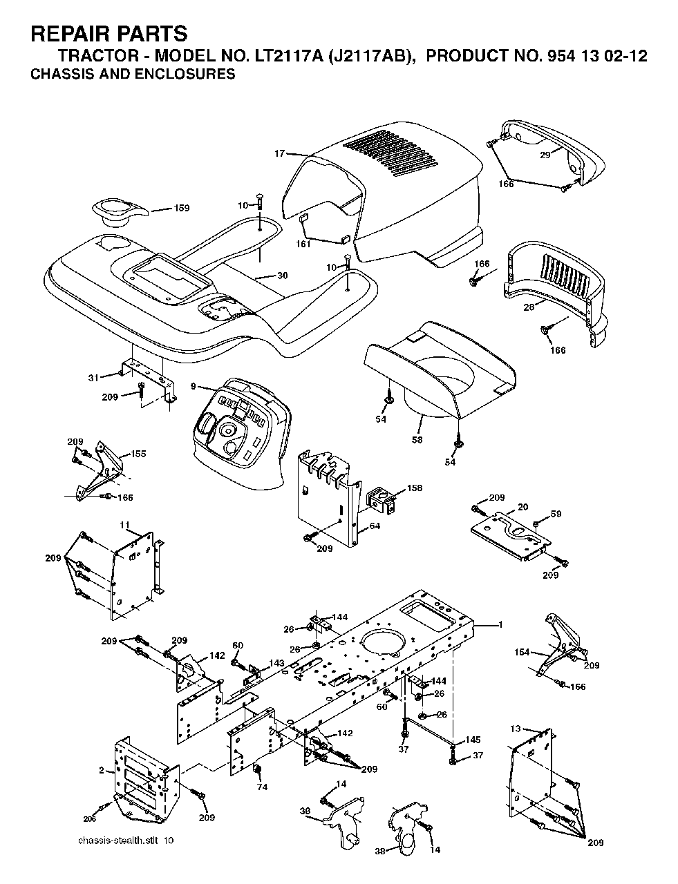 Chassis Enclosures Diagram and Parts List for LT2117A (954130212)(2004-01) Jonsered Lawn Tractor