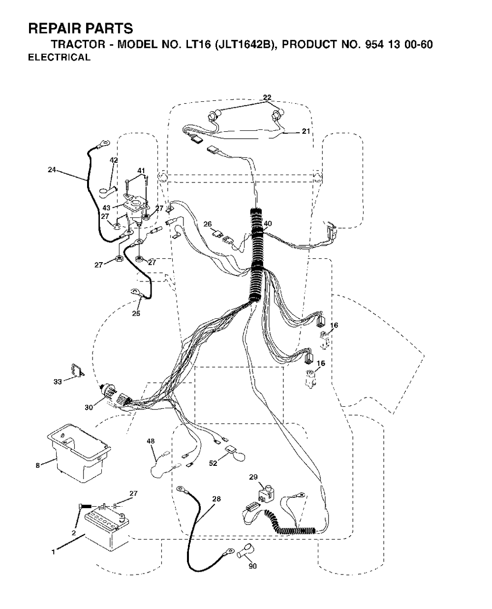 Electrical Diagram and Parts List for LT16 (954130060-B)(2002-06) Jonsered Lawn Tractor