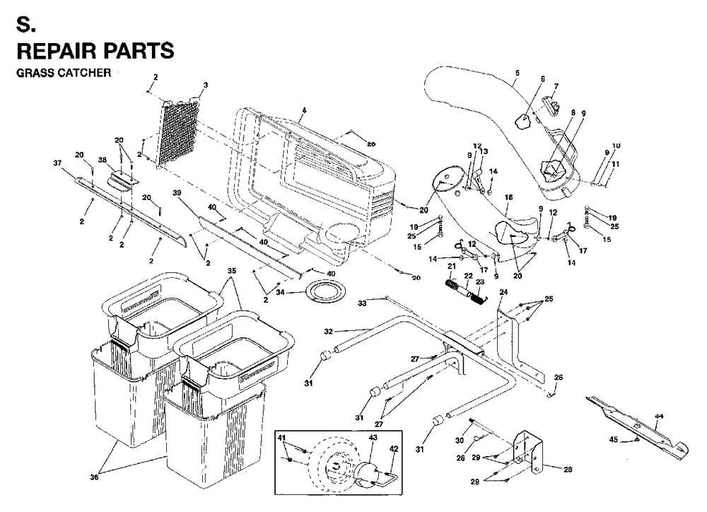 Bagger Diagram and Parts List for LR12 (954003411)(1996-01) Jonsered Lawn Tractor
