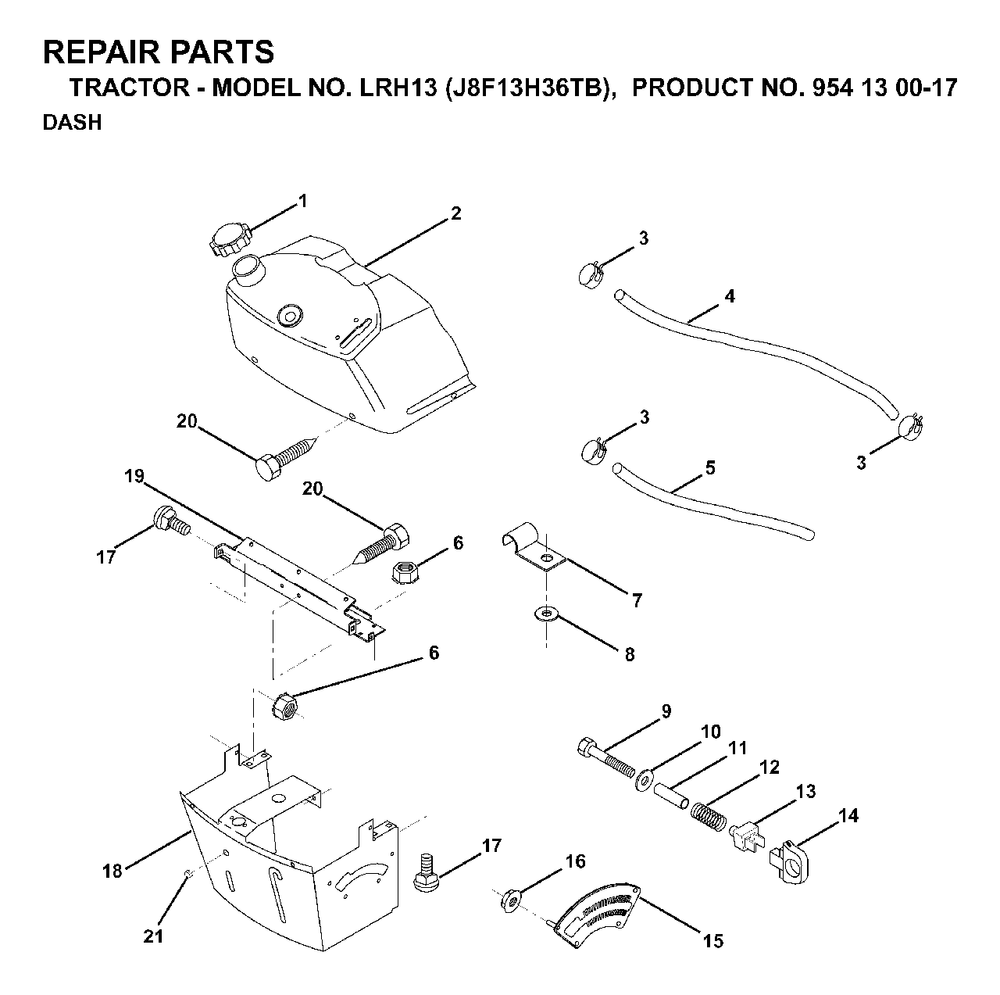 Dash Diagram and Parts List for LRH13 (954130017)(1998-12) Jonsered Lawn Tractor