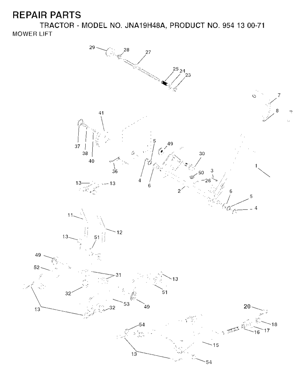 Mower Lift / Deck Lift Diagram and Parts List for LT19A (954130071)(2003-01) Jonsered Lawn Tractor
