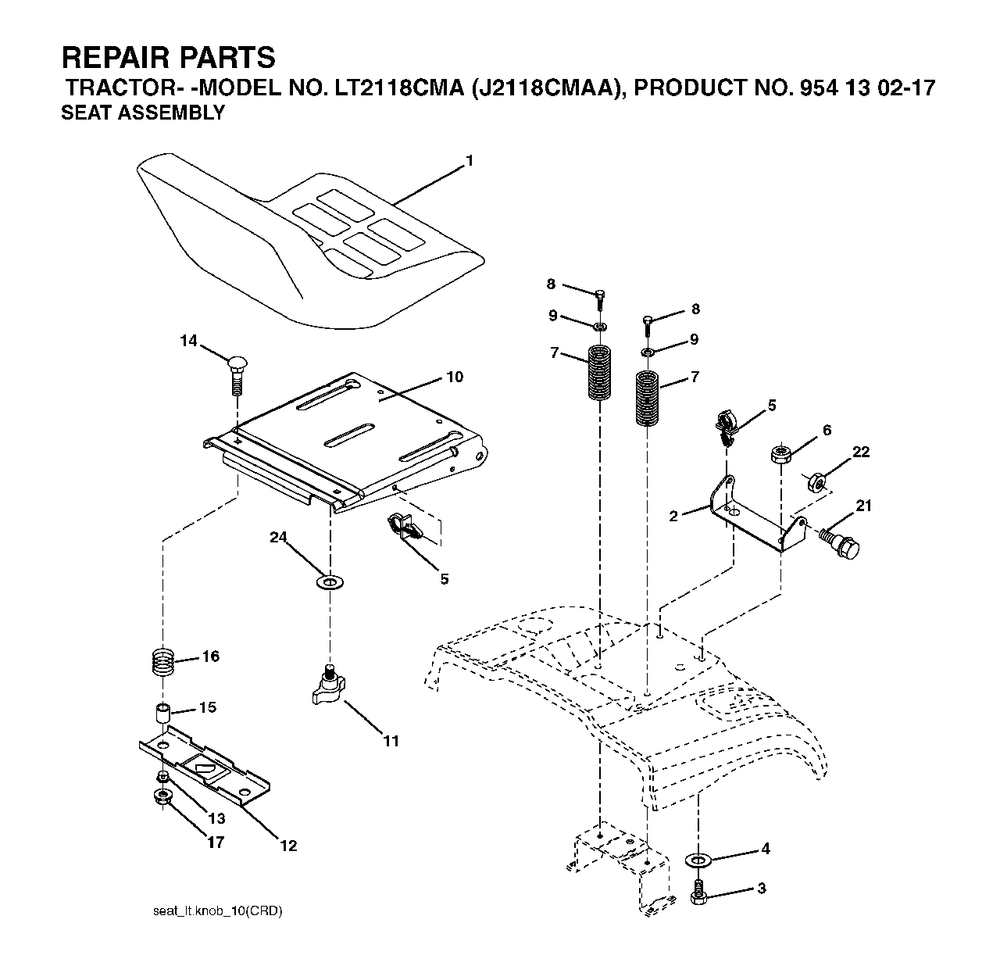 Seat Diagram and Parts List for LT2118CMA (954130217)(2004-01) Jonsered Lawn Tractor