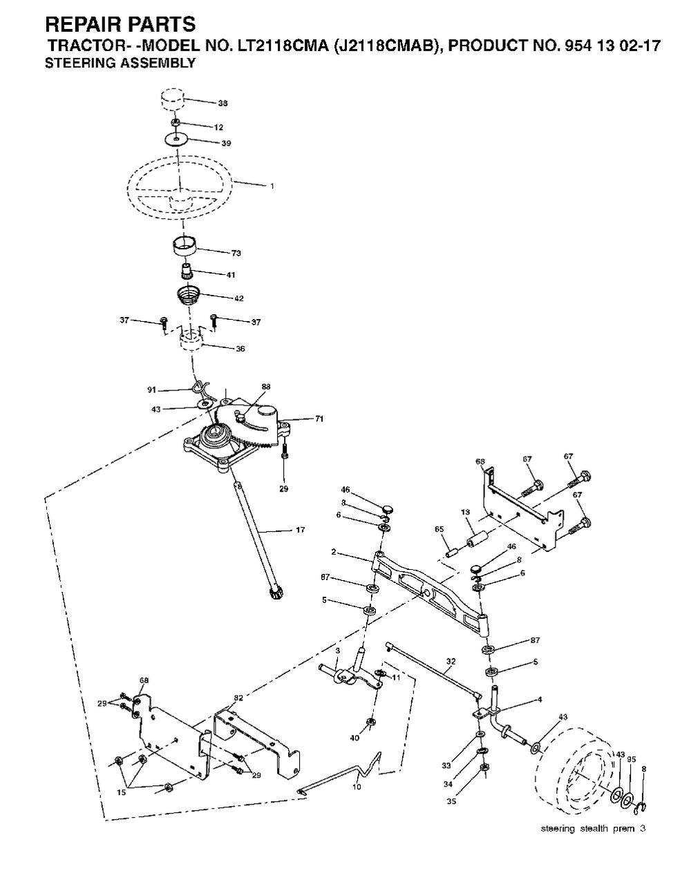 Steering Diagram and Parts List for LT2118CMA (954130217-B)(2004-06) Jonsered Lawn Tractor