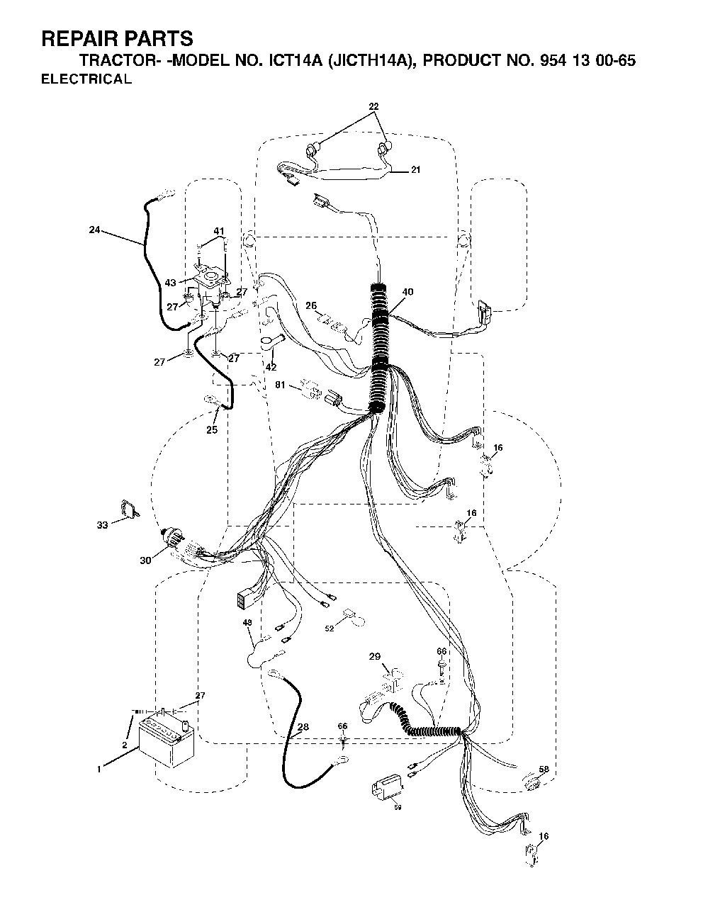 Electrical Diagram and Parts List for ICT14A (954130065-A)(2002-02) Jonsered Lawn Tractor