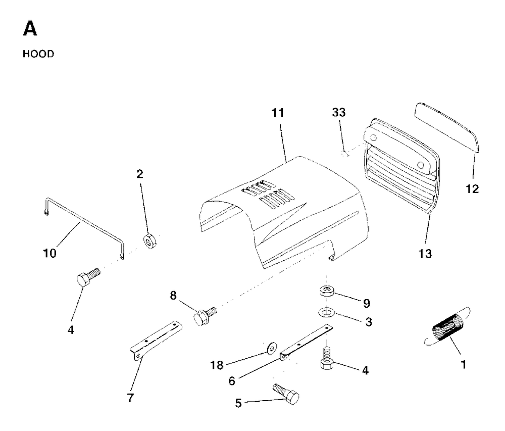 Hood Diagram and Parts List for LR11 (954130002)(1997-04) Jonsered Lawn Tractor