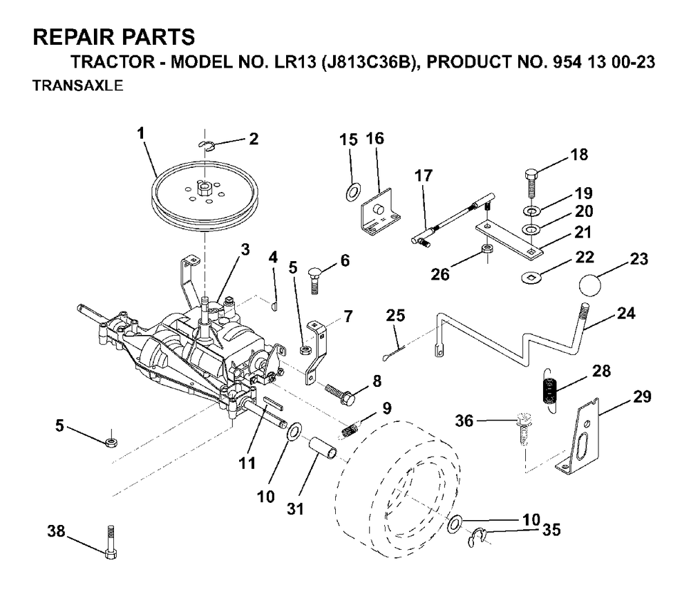 Transmission Diagram and Parts List for LR13 (954130023)(1998-12) Jonsered Lawn Tractor