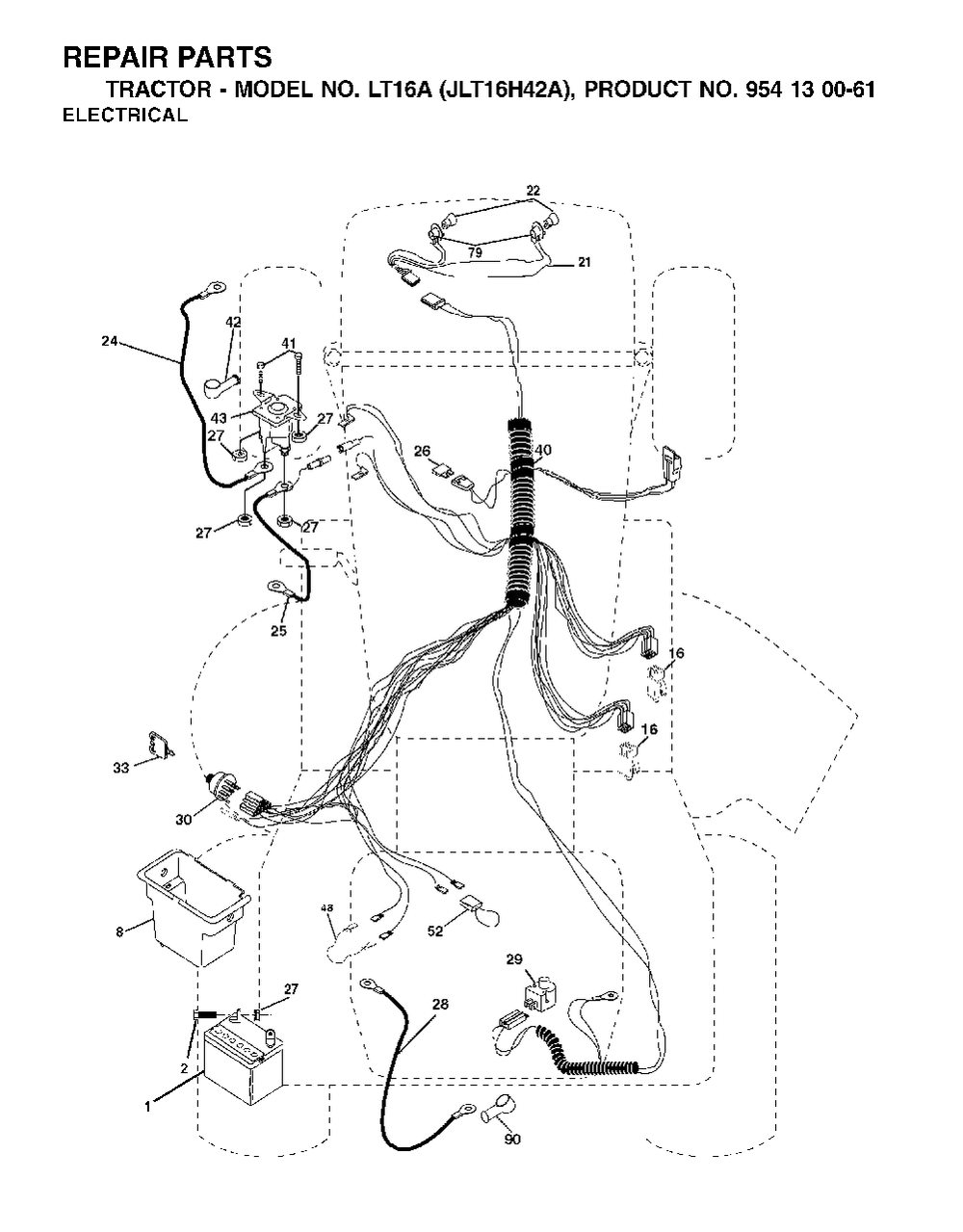 Electrical Diagram and Parts List for LT16A (954130061)(2002-06) Jonsered Lawn Tractor