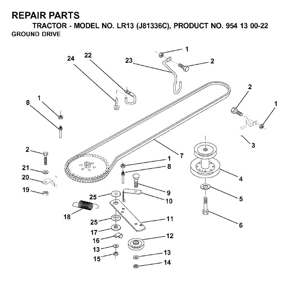 Drive Diagram and Parts List for LR13 (954130022)(2000-03) Jonsered Lawn Tractor