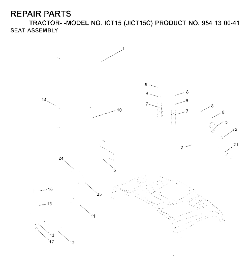 Seat Diagram and Parts List for ICT15 (954130041)(2000-04) Jonsered Lawn Tractor