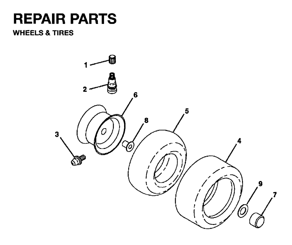 Wheels Tires Diagram and Parts List for LRH13 1995-01 Jonsered Lawn Tractor