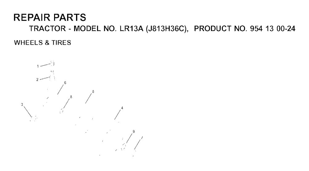 Wheels Tires Diagram and Parts List for LR13A (954130024)(2000-03) Jonsered Lawn Tractor