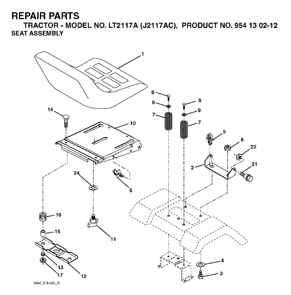 Seat Diagram and Parts List for LT2117A (954130212)(2004-06) Jonsered Lawn Tractor