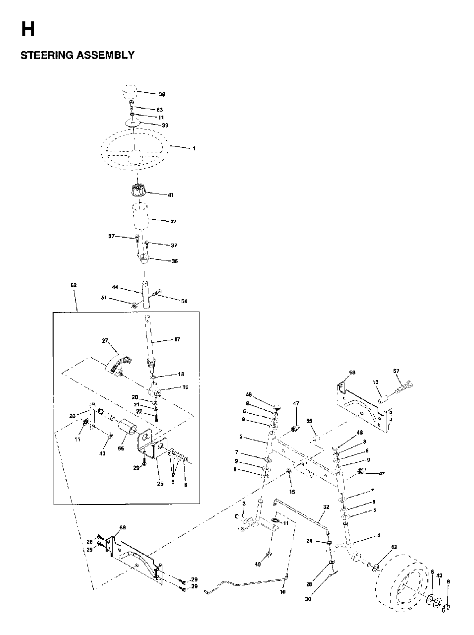 Steering Diagram and Parts List for LTH15 (954130004)(1997-04) Jonsered Lawn Tractor