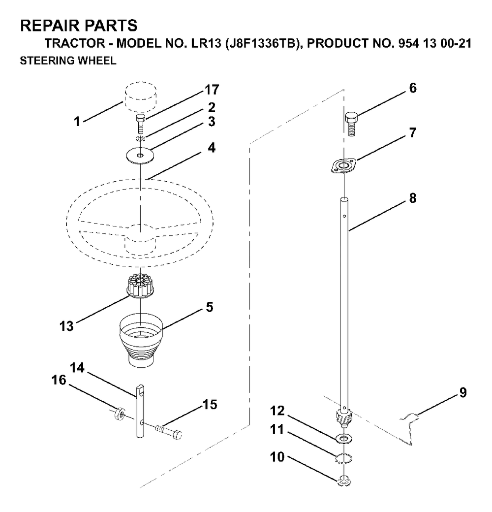 Steering Diagram and Parts List for LR13 (954130021)(1998-12) Jonsered Lawn Tractor