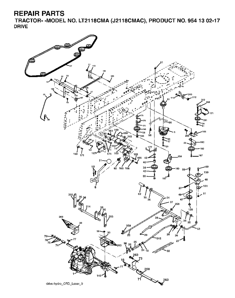 Drive Diagram and Parts List for LT2118CMA (954130217-C)(2004-06) Jonsered Lawn Tractor