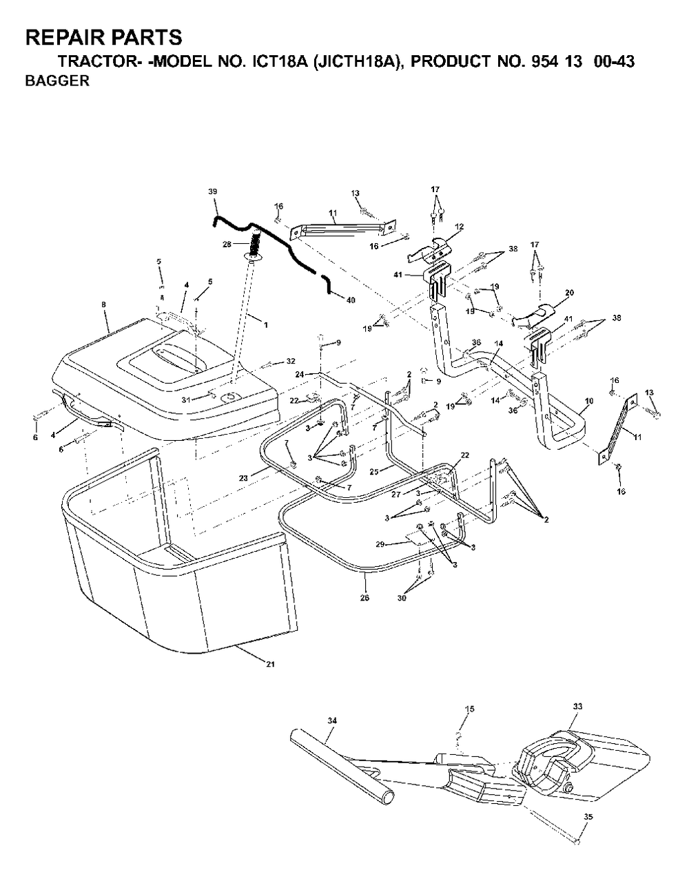 Bagger Diagram and Parts List for ICT18A (954130043-A)(2000-03) Jonsered Lawn Tractor