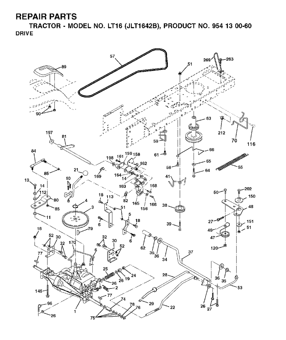 Drive Diagram and Parts List for LT16 (954130060-B)(2002-06) Jonsered Lawn Tractor