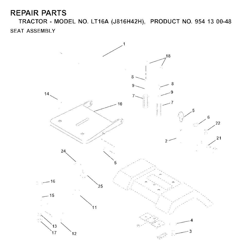 Seat Diagram and Parts List for LT16A (954130048)(2001-01) Jonsered Lawn Tractor