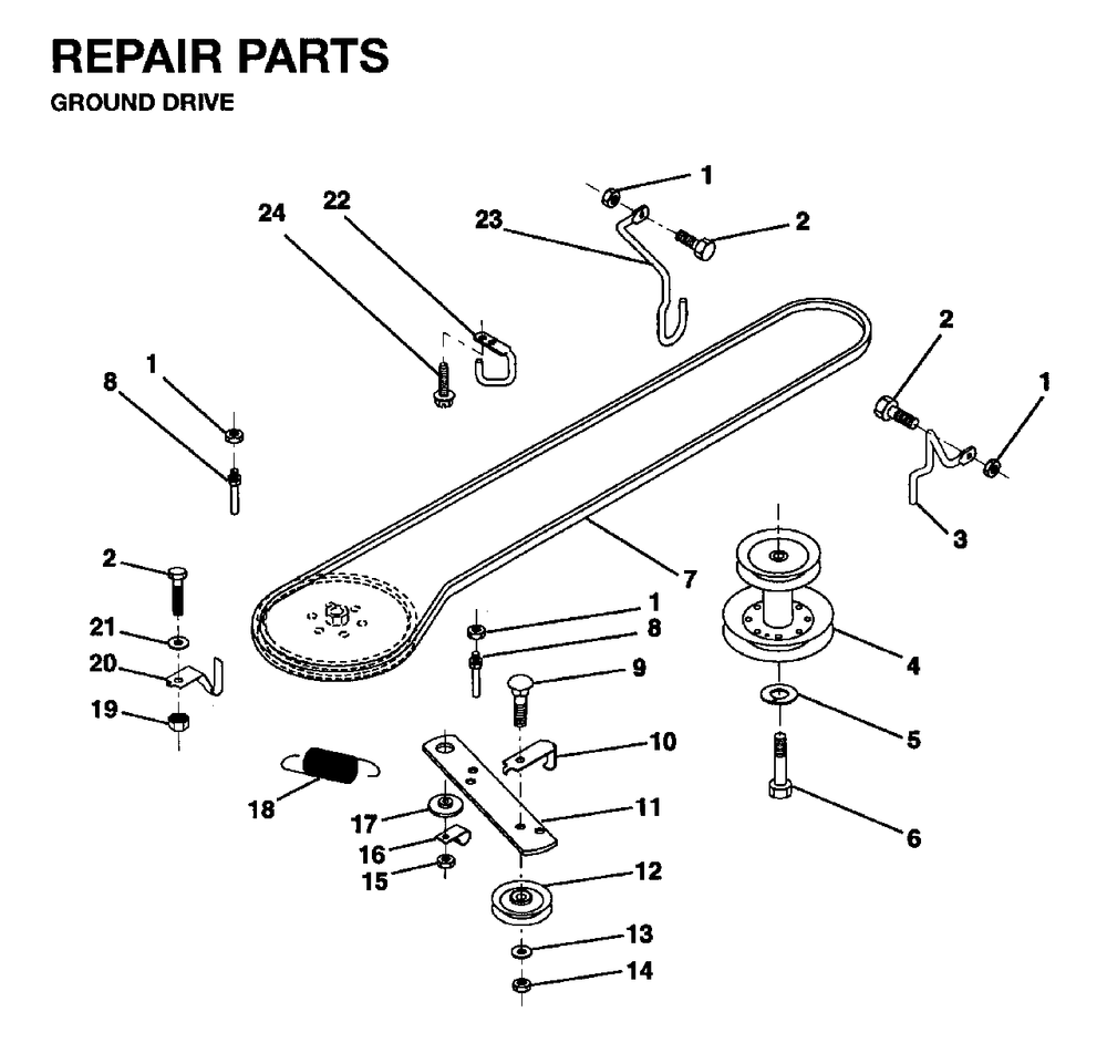 Drive Diagram and Parts List for LR12 1995-01 Jonsered Lawn Tractor