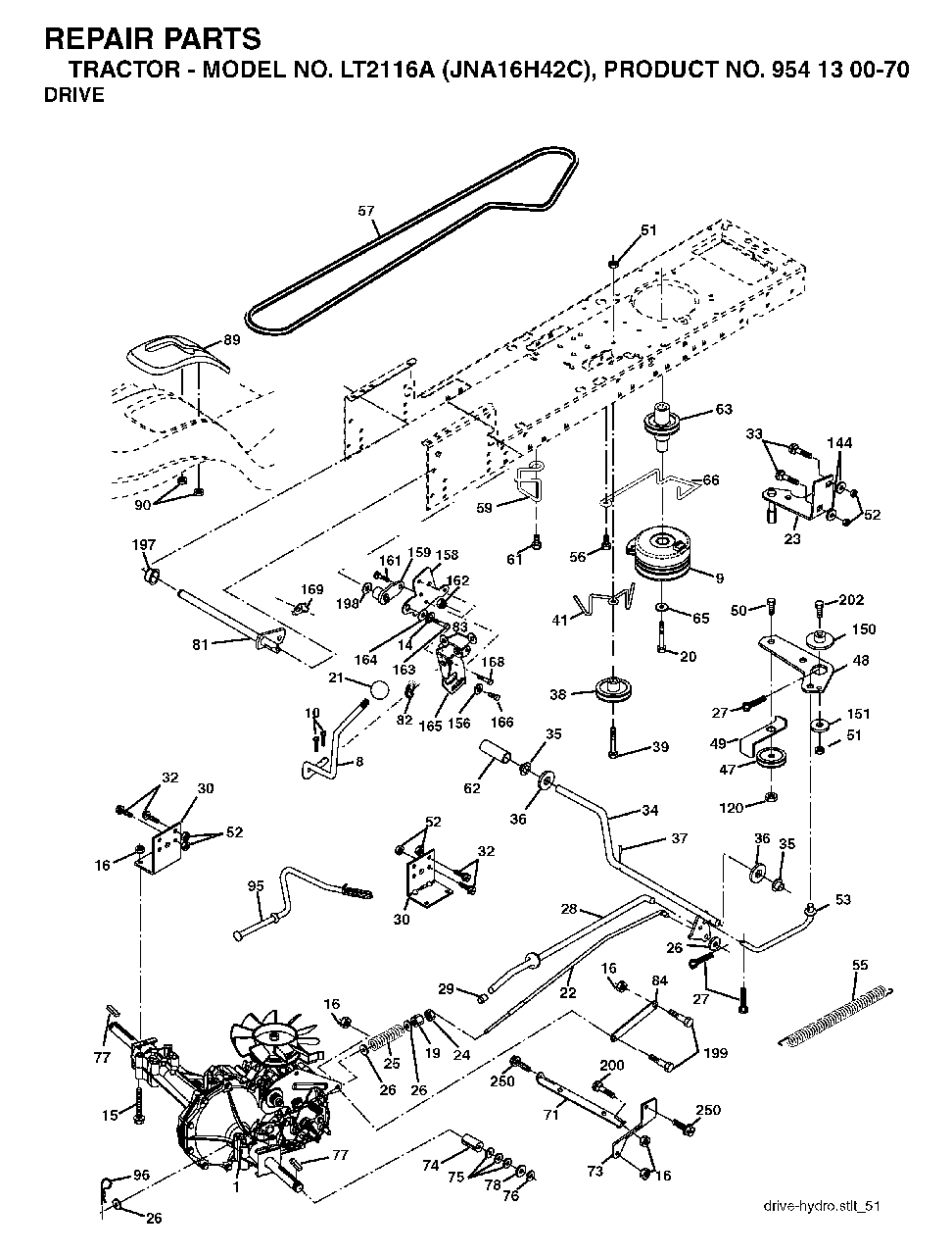 Drive Diagram and Parts List for LT2116A (954130070)(2003-05) Jonsered Lawn Tractor