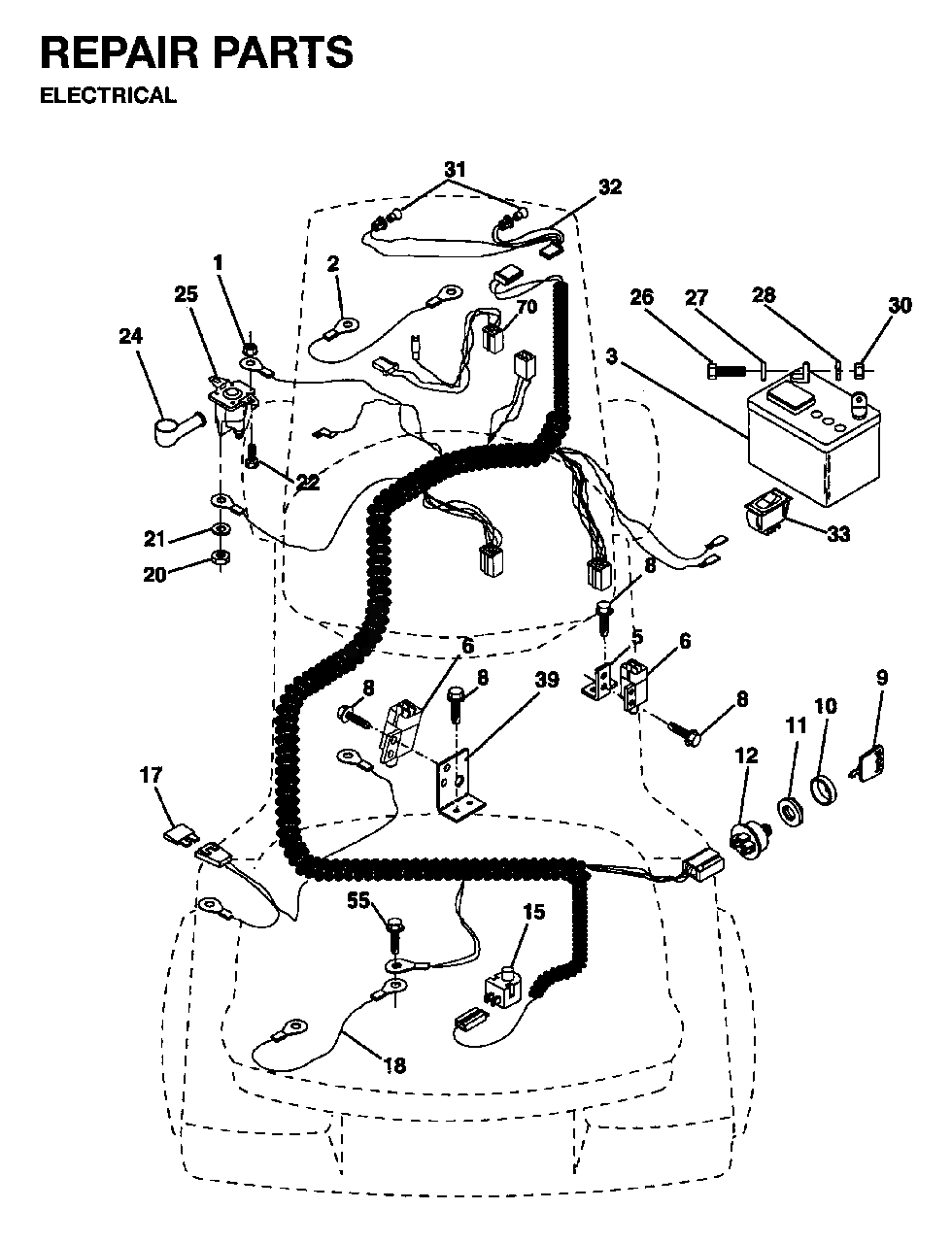 Electrical Diagram and Parts List for LR12 1995-01 Jonsered Lawn Tractor