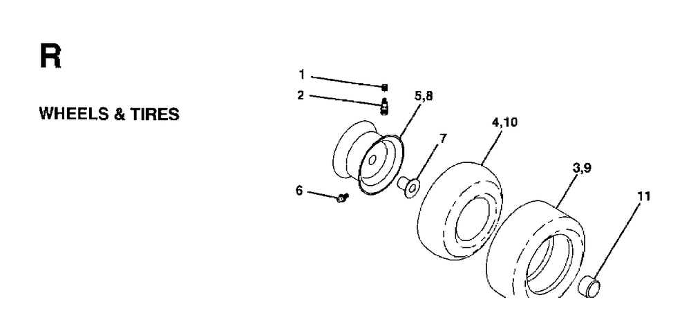 Wheels Tires Diagram and Parts List for LTH15 (954130004)(1997-04) Jonsered Lawn Tractor