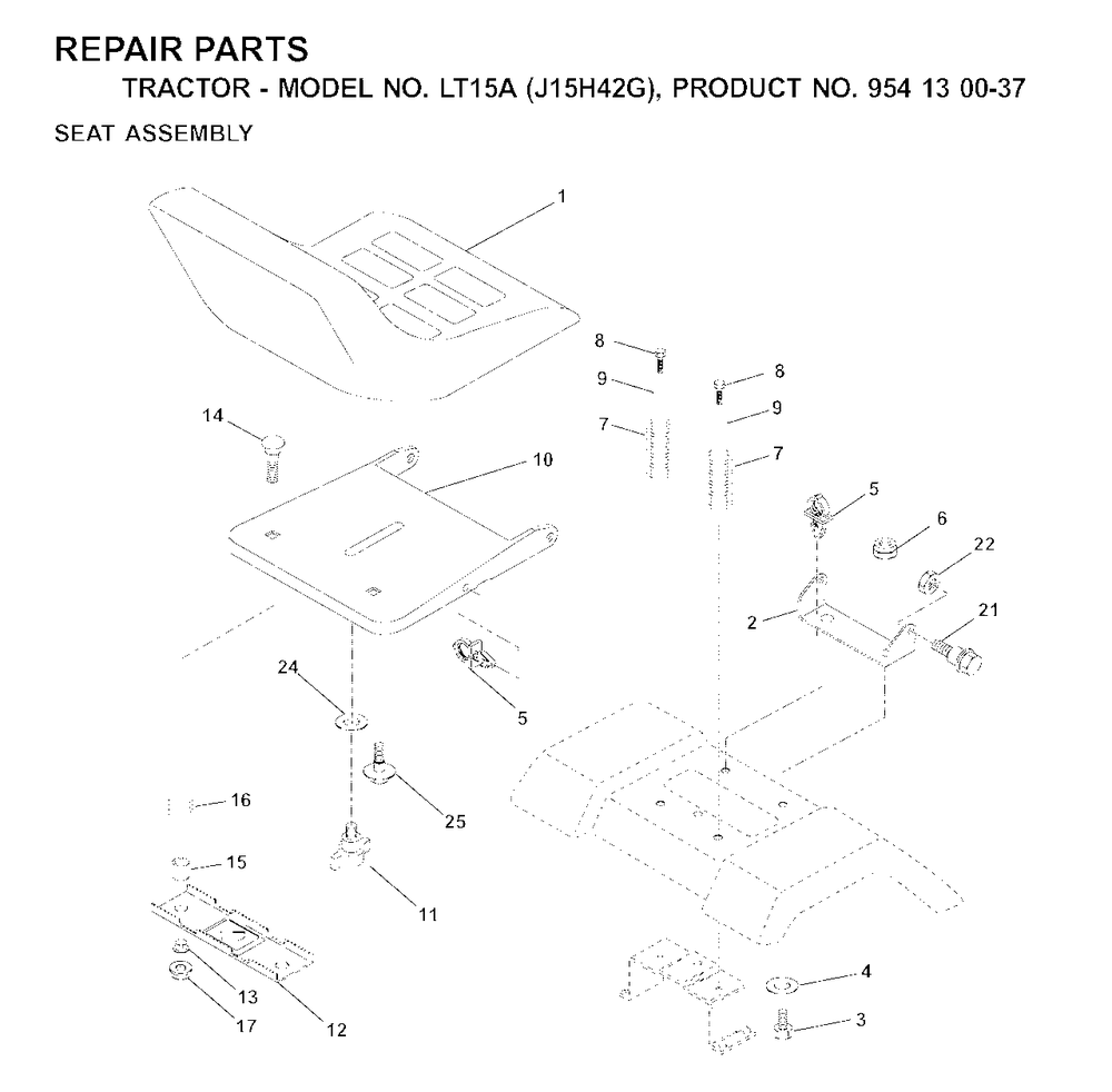 Seat Diagram and Parts List for LT15A (954130037-G)(2000-04) Jonsered Lawn Tractor