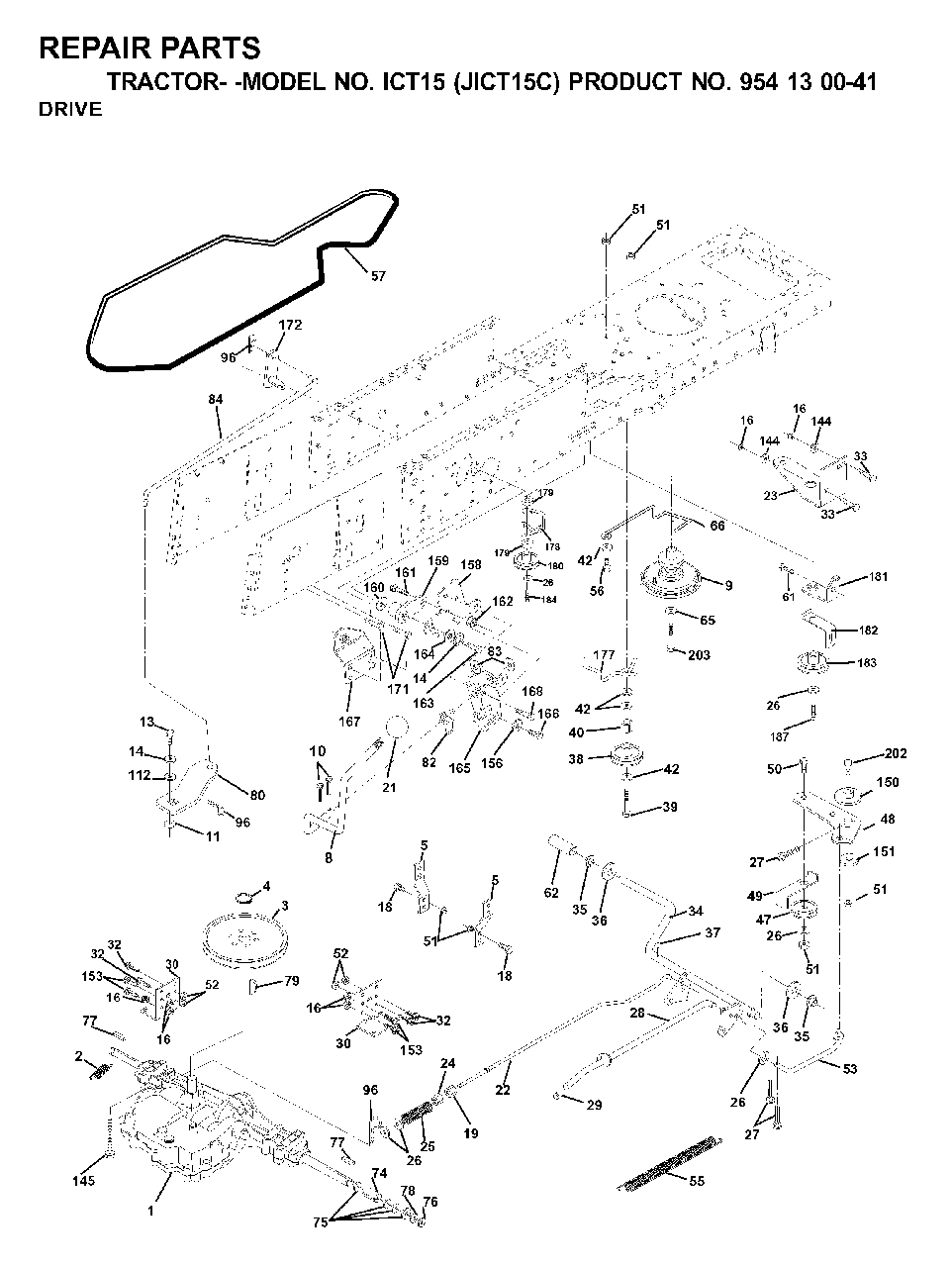Drive Diagram and Parts List for ICT15 (954130041)(2000-04) Jonsered Lawn Tractor