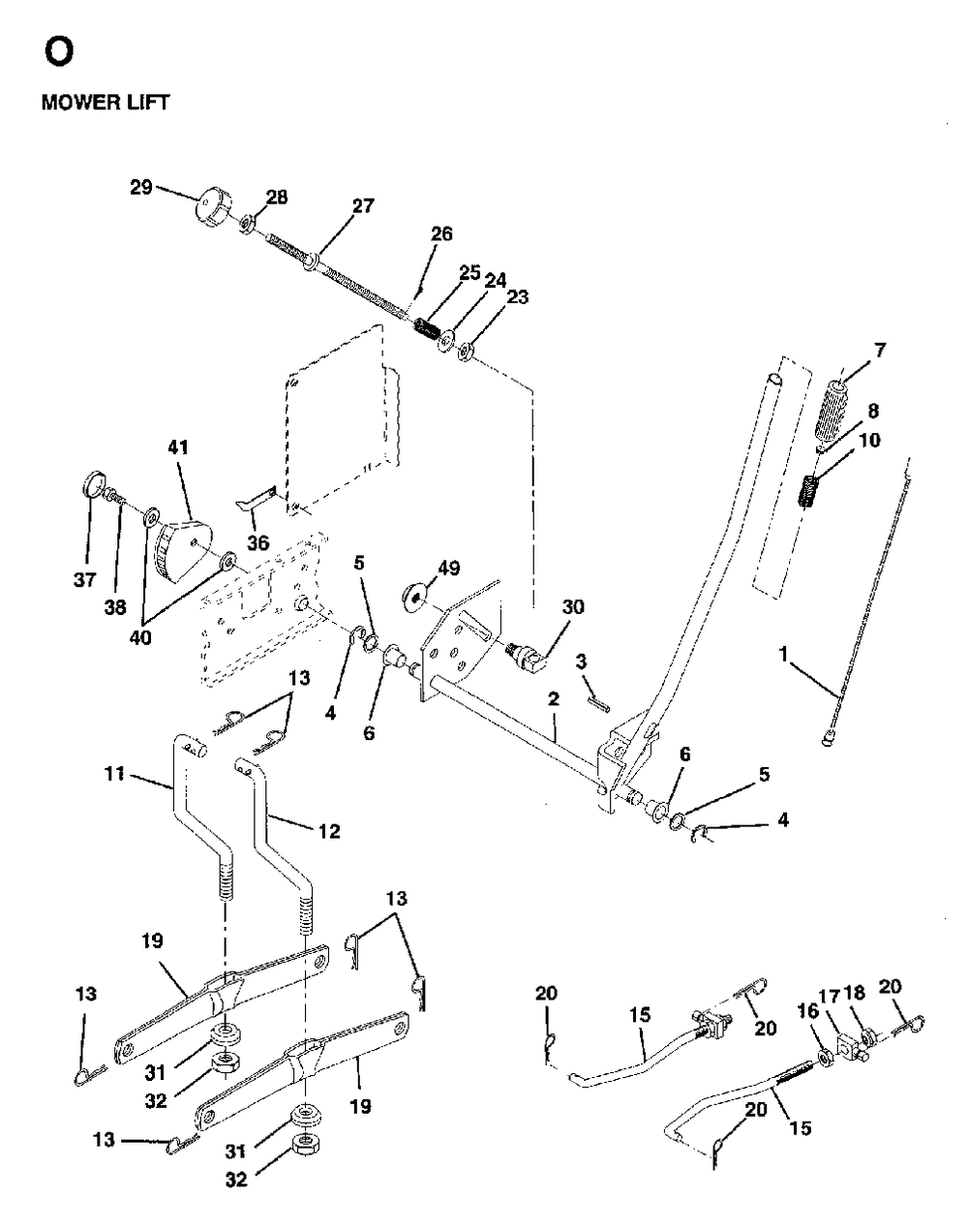 Mower Lift / Deck Lift Diagram and Parts List for LTH15 (954130004)(1997-04) Jonsered Lawn Tractor